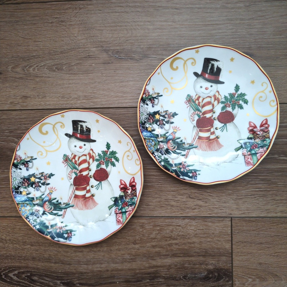 Williams Sonoma Twas the Night Before Christmas Salad Plates Set of 2 Snowman